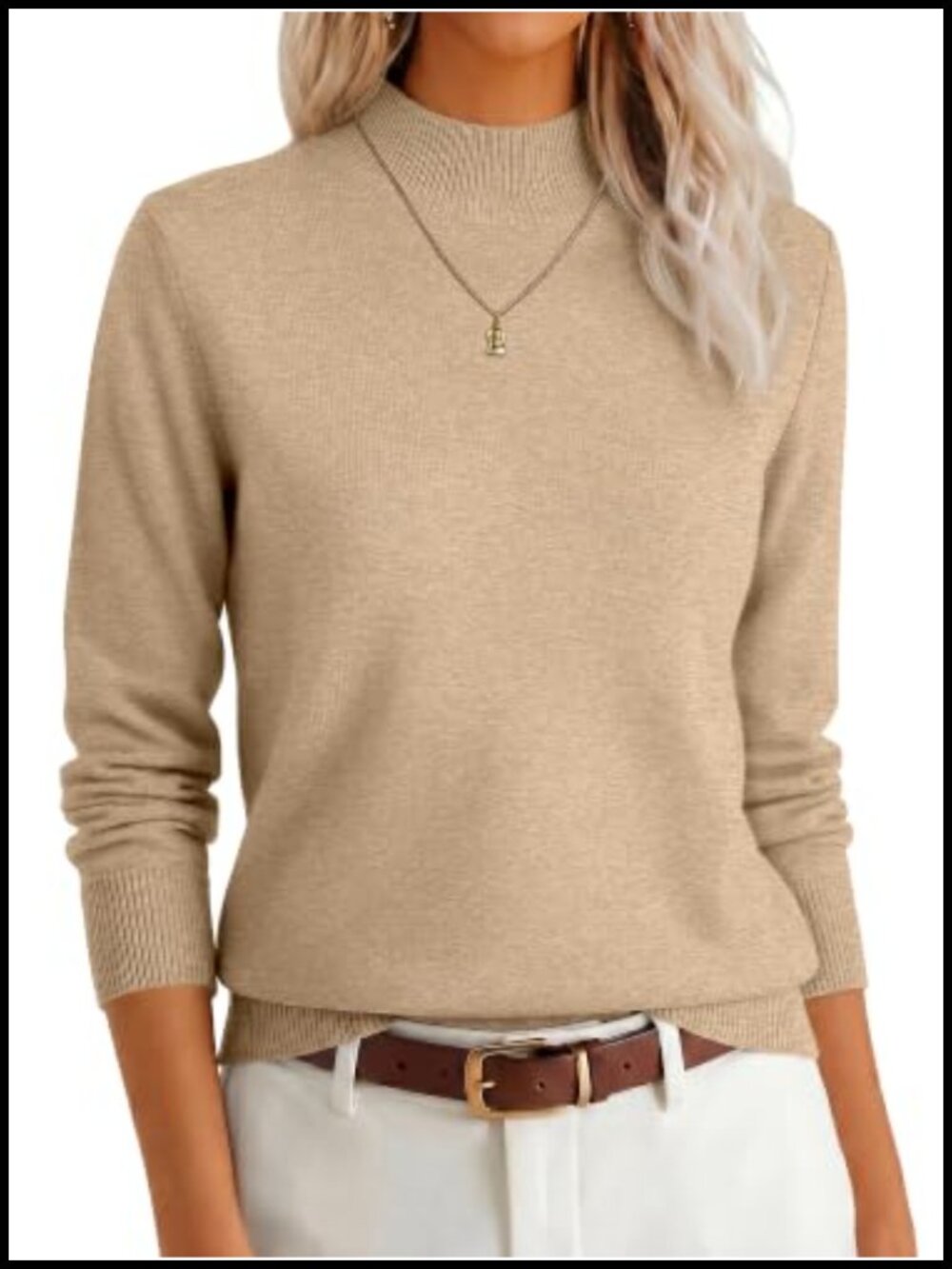 Women's Long Sleeve Mock Neck Pullover Sweater Regular Fit Lightweight Stretchy